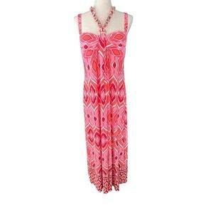 R&M Halter Maxi Dress Coral Pink Shell Chain Size 12 Resort Wedding Cruise NWT